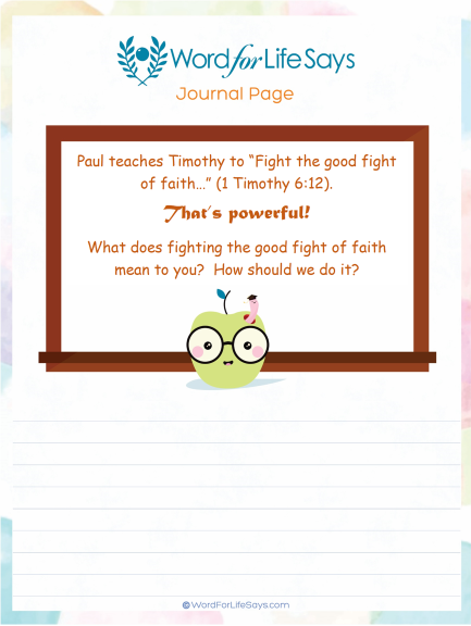 Kid's Journal Page - Pursuing the Good Fight of Faith