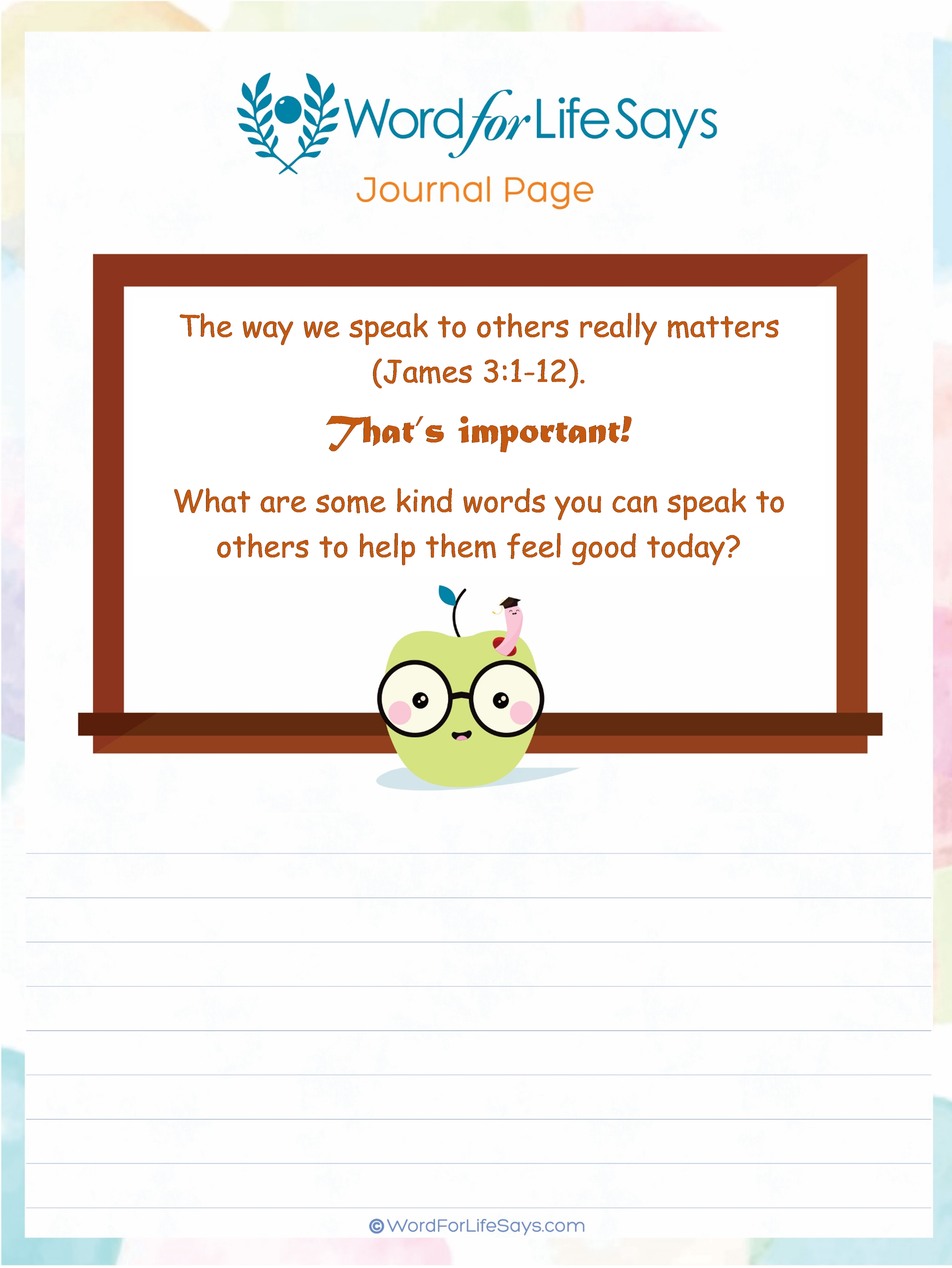 Kid's Journal Page - Speak Kindly